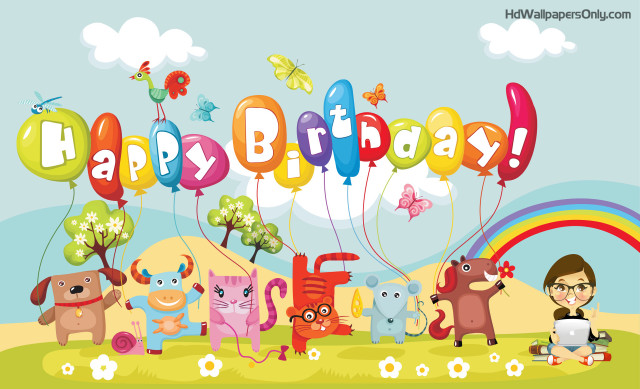 Cartoon birthday card animals balloons #3 free wallpaper for desktop - medium preview image