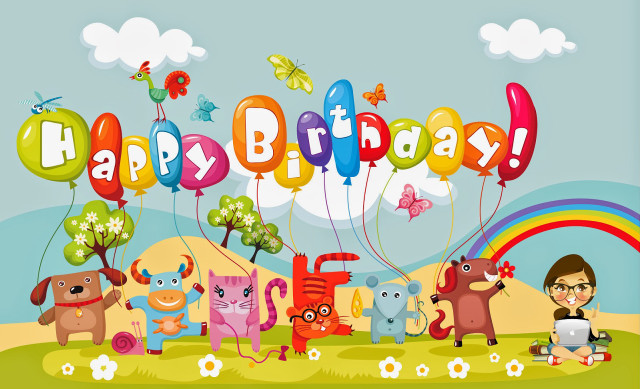Cartoon birthday card animals balloons #4 free wallpaper for desktop - medium preview image