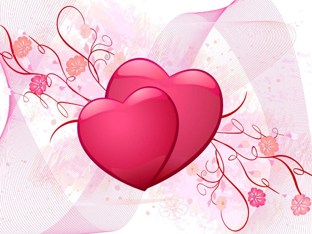 Hearts flowers pink background swirls free wallpaper for desktop - medium preview image