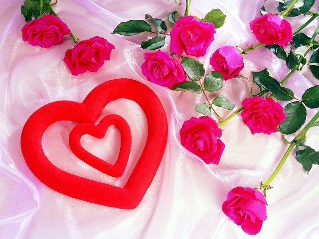 Red heart pink roses flower free wallpaper for desktop - medium preview image