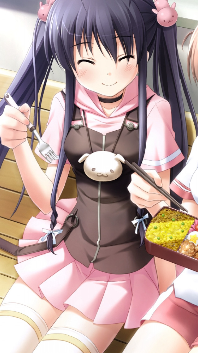 Girl pink dress holding tray free wallpaper for mobile - medium preview image