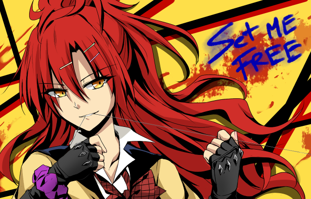 Anime red hair black jacket free wallpaper for desktop - medium preview image