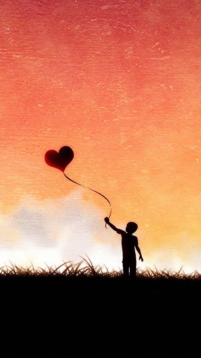 Romantic silhouette child drawing heart free wallpaper for mobile - medium preview image