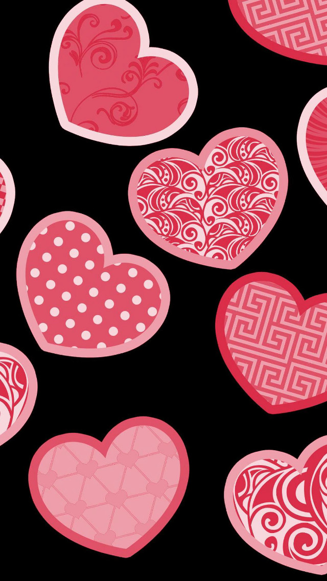 Hearts black background pink red free wallpaper for mobile - medium preview image