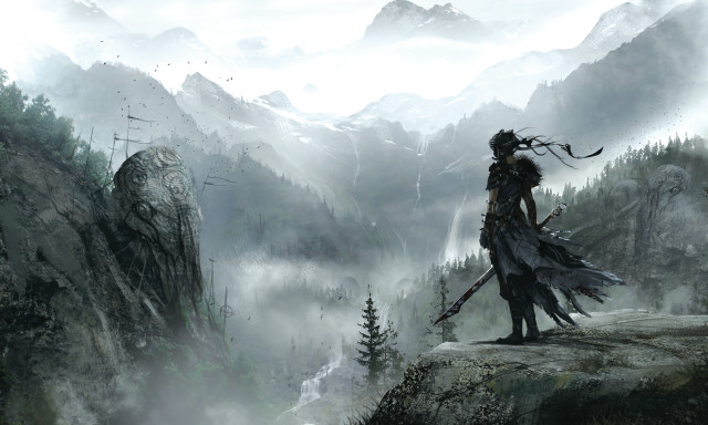 Person cliff mountain bird flying free wallpaper for desktop - medium preview image