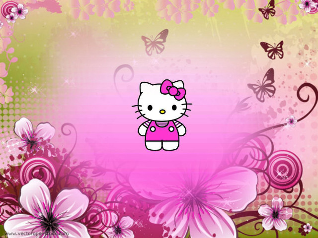 Hello kitty wallpaper flowers butterflies free wallpaper for desktop - medium preview image