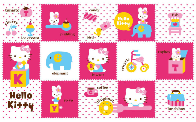Hello kitty poster characters squares free wallpaper for desktop - medium preview image