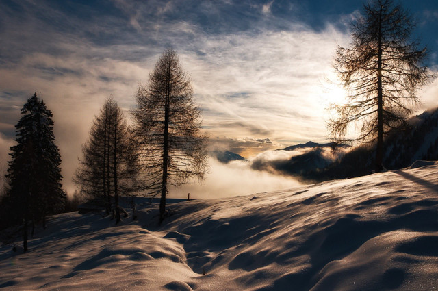 Snowy landscape trees clouds sunset #3 free wallpaper for desktop - medium preview image