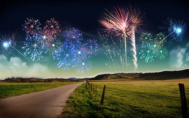 Fireworks sky road field fence #3 free wallpaper for desktop - medium preview image