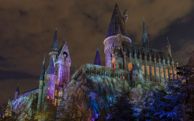 Castle night sky clouds trees free wallpaper for desktop - medium preview image