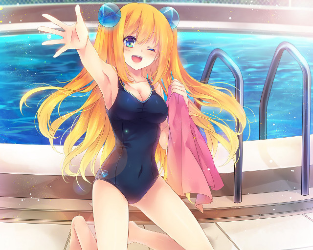 Woman bathing suit swimming pool free wallpaper for desktop - medium preview image