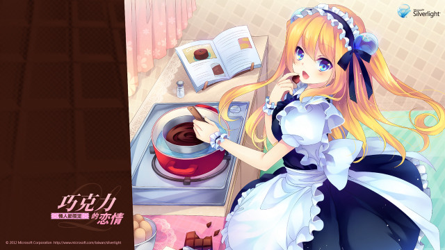 Girl maid outfit cooking kitchen free wallpaper for desktop - medium preview image