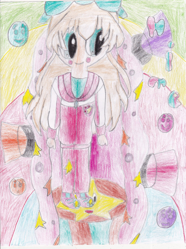 Cat pink dress stars drawing free wallpaper for mobile - medium preview image