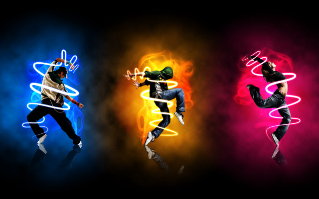 Dancing neon lights dark background free wallpaper for desktop - medium preview image