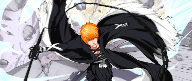 Orange hair sword wear black free wallpaper for desktop - medium preview image