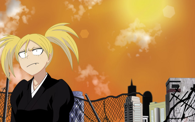 Blonde hair person fence cityscape free wallpaper for desktop - medium preview image