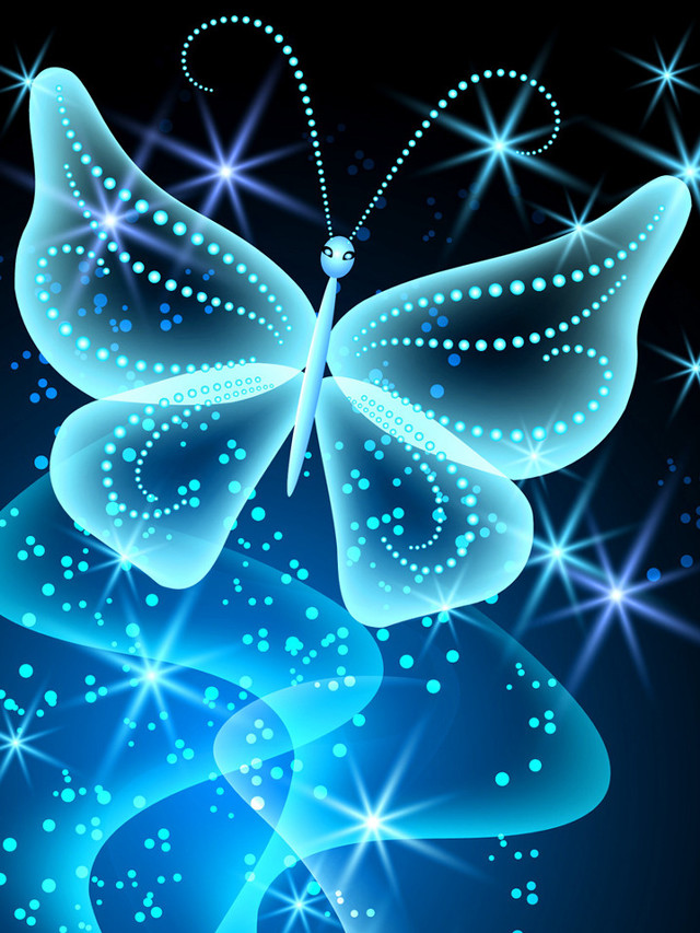 Blue butterfly stars black background free wallpaper for mobile - medium preview image
