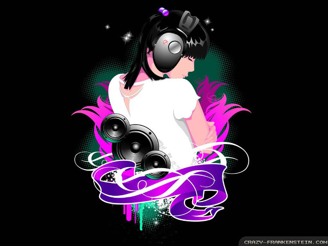Girl headphones music banner theme free wallpaper for desktop - medium preview image