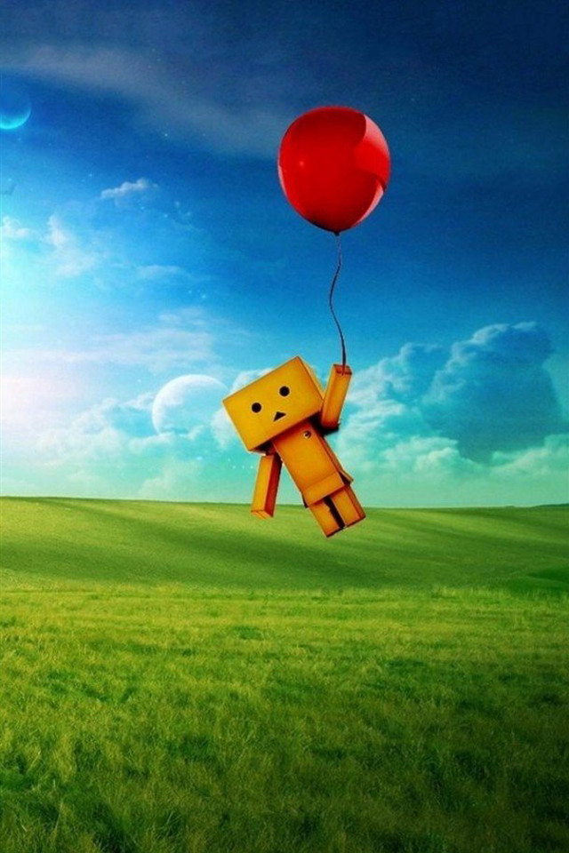 Red balloon floating grass yellow free wallpaper for mobile - medium preview image