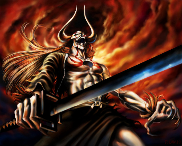 Demon sword fire sky clouds free wallpaper for desktop - medium preview image