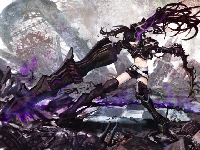 Woman black outfit sword purple #2 free wallpaper for desktop - medium preview image