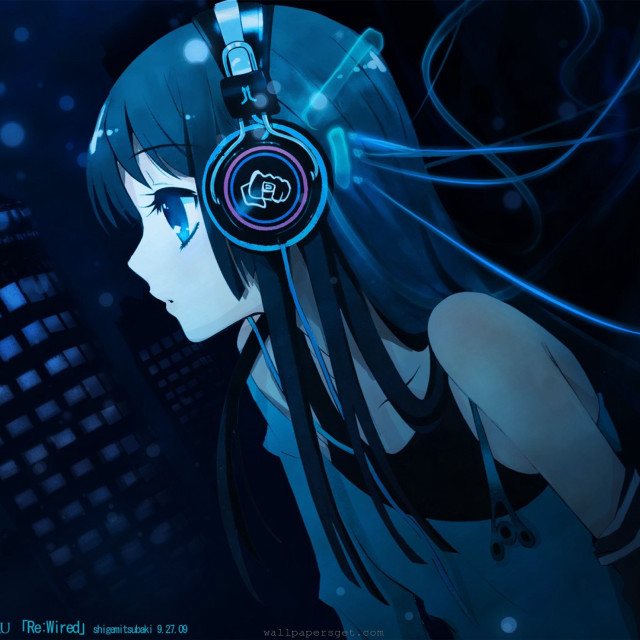 Girl headphones dark city background free wallpaper for tablet - medium preview image