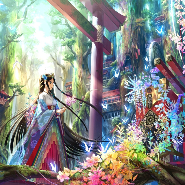 Woman blue dress walking forest free wallpaper for tablet - medium preview image