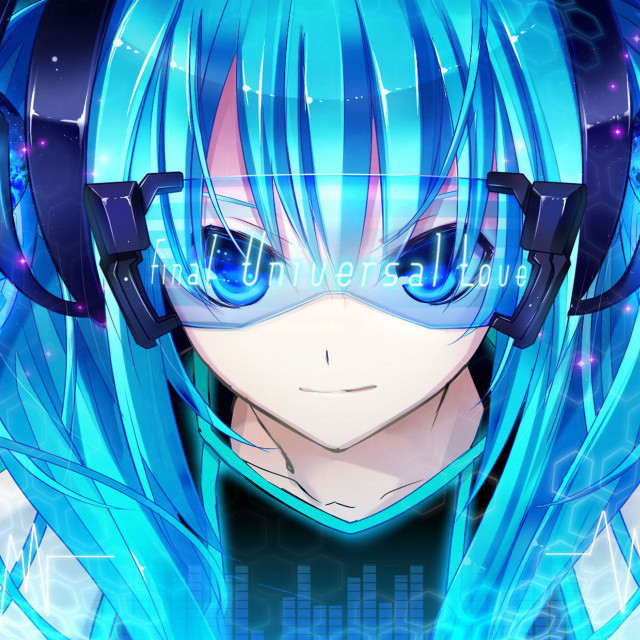 Anime blue hair headphones character free wallpaper for tablet - medium preview image