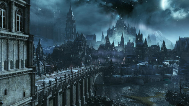 City bridge castle night full free wallpaper for desktop - medium preview image