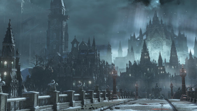 Castle clock tower night fog free wallpaper for desktop - medium preview image