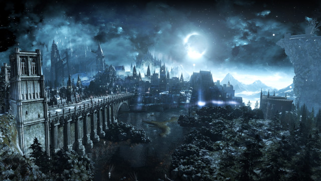 Fantasy city bridge castle night free wallpaper for desktop - medium preview image