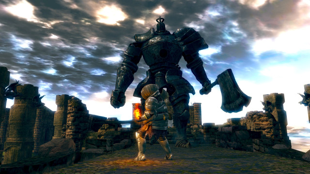 Giant robot walking stone wall free wallpaper for desktop - medium preview image