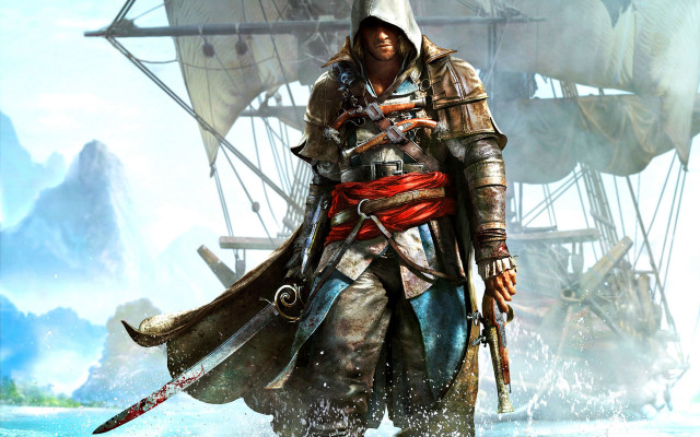 Man pirate costume sword standing free wallpaper for desktop - medium preview image