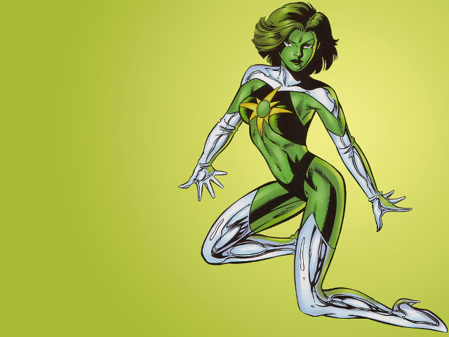 Green superhero hologram woman gradient free wallpaper for desktop - medium preview image