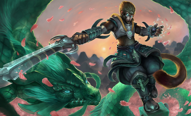 Man riding green dragon sword free wallpaper for desktop - medium preview image
