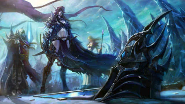Woman blue dress forest sword free wallpaper for desktop - medium preview image