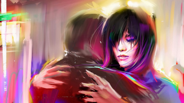 Woman hugging man colorful neon free wallpaper for desktop - medium preview image