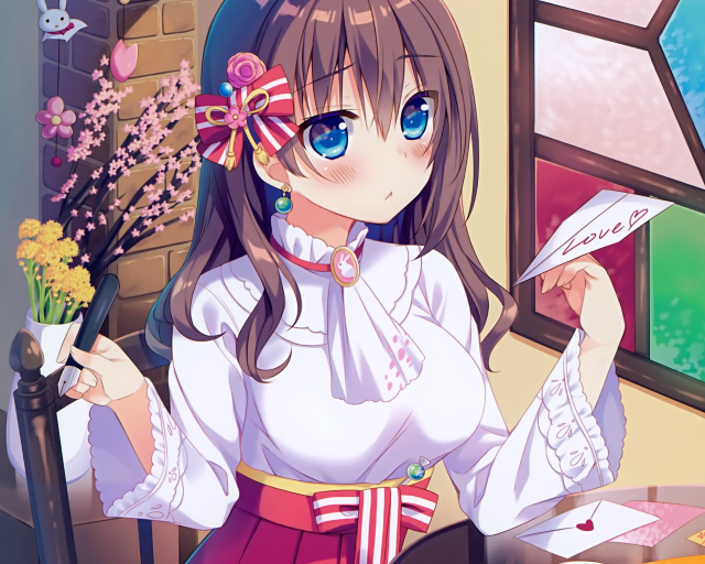 Girl holding paper flower window free wallpaper for desktop - medium preview image