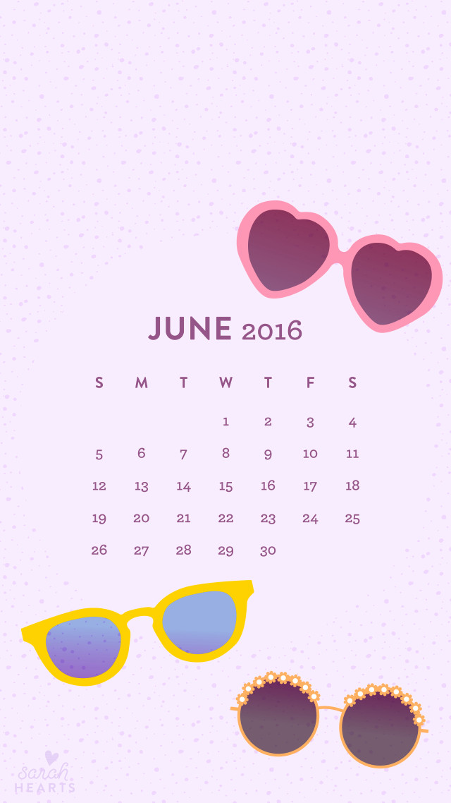 Calendar sunglasses hearts june2016 summer free wallpaper for mobile - medium preview image