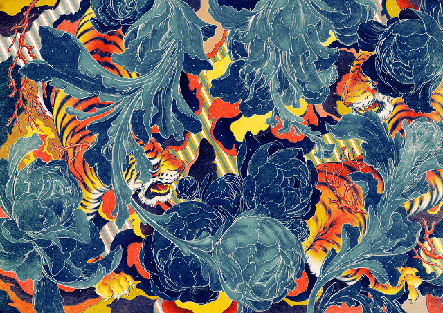 Tiger flowers colorful background center free wallpaper for desktop - medium preview image