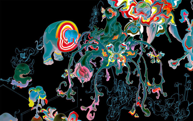Colorful elephant black background white free wallpaper for desktop - medium preview image