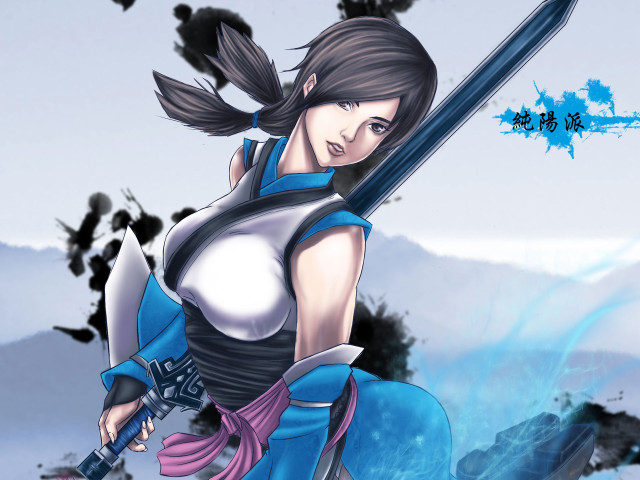 Woman sword sky clouds birds free wallpaper for desktop - medium preview image