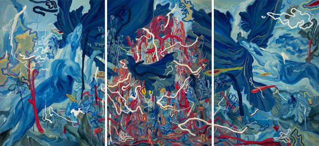 Blue red paintings white lines free wallpaper for desktop - medium preview image