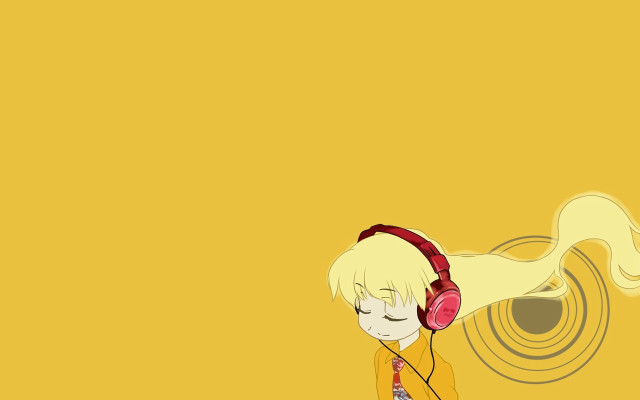 Girl headphones yellow background swirly free wallpaper for desktop - medium preview image