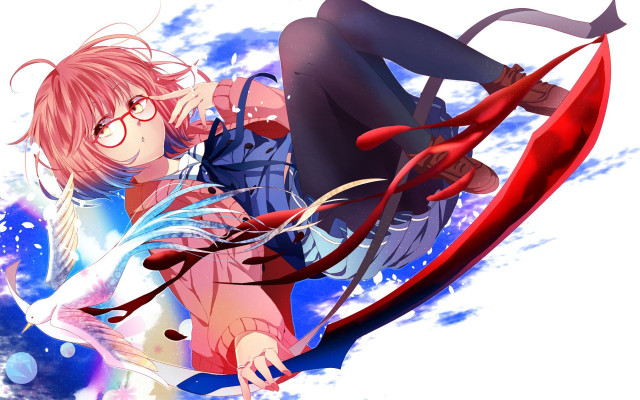 Pink hair glasses flying umbrella free wallpaper for desktop - medium preview image