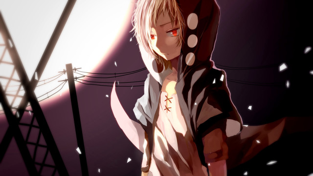 Hoodie person powerline building red free wallpaper for desktop - medium preview image