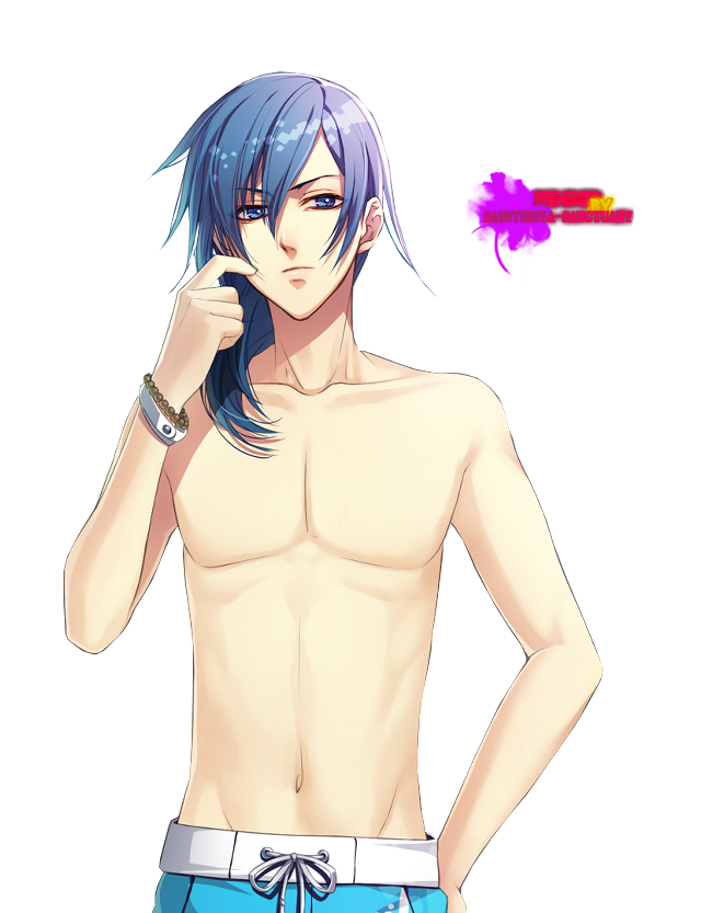 Blue haired bishounen male portrait free wallpaper for mobile - medium preview image