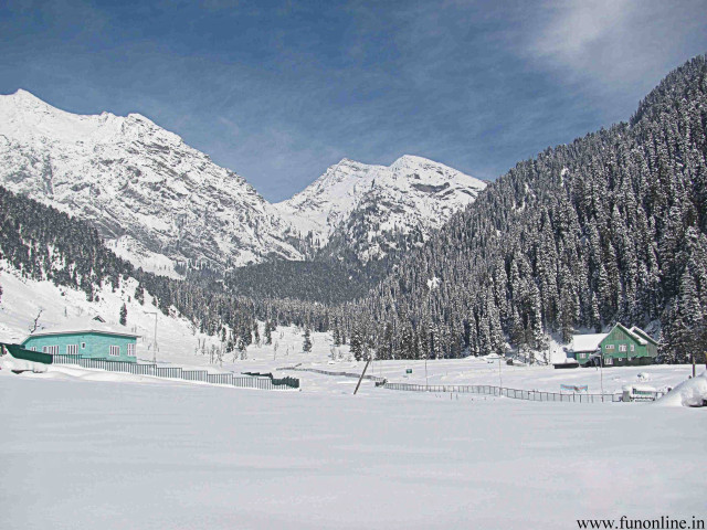 Snowy mountain house trees blue #4 free wallpaper for desktop - medium preview image