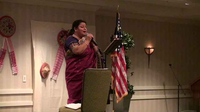 Woman standing podium microphone american free wallpaper for desktop - medium preview image