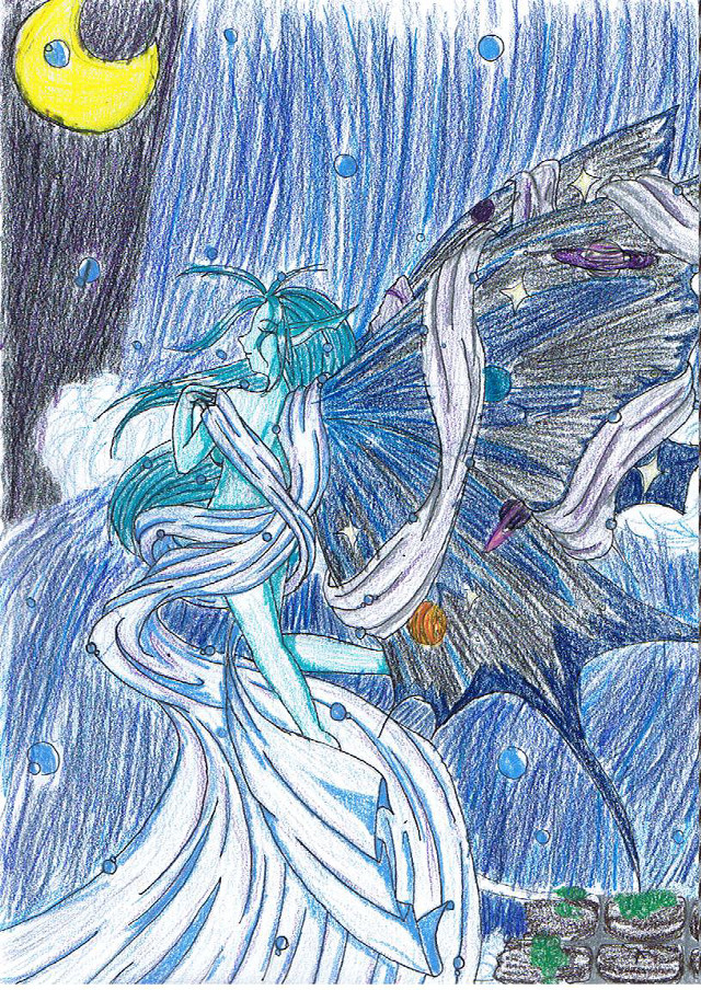 Woman bird moon drawing artistic free wallpaper for mobile - medium preview image